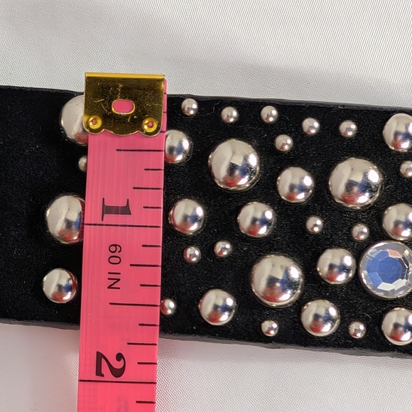 Genuine Suede Leather Studded Black Belt with Rhinestones Size Large (42") - Picture 11 of 11